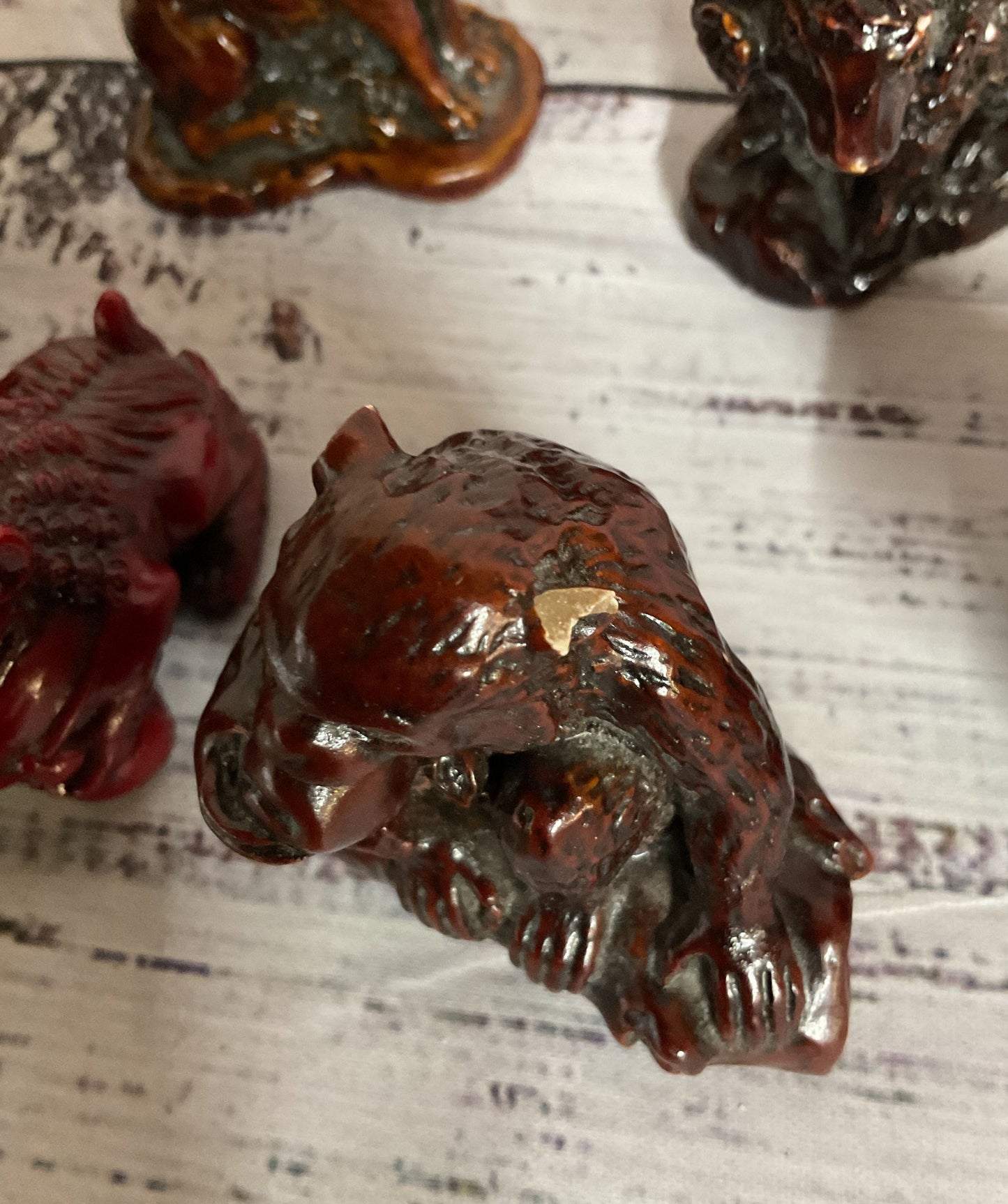 Lot 7 Resin Red Carved Animal Figures