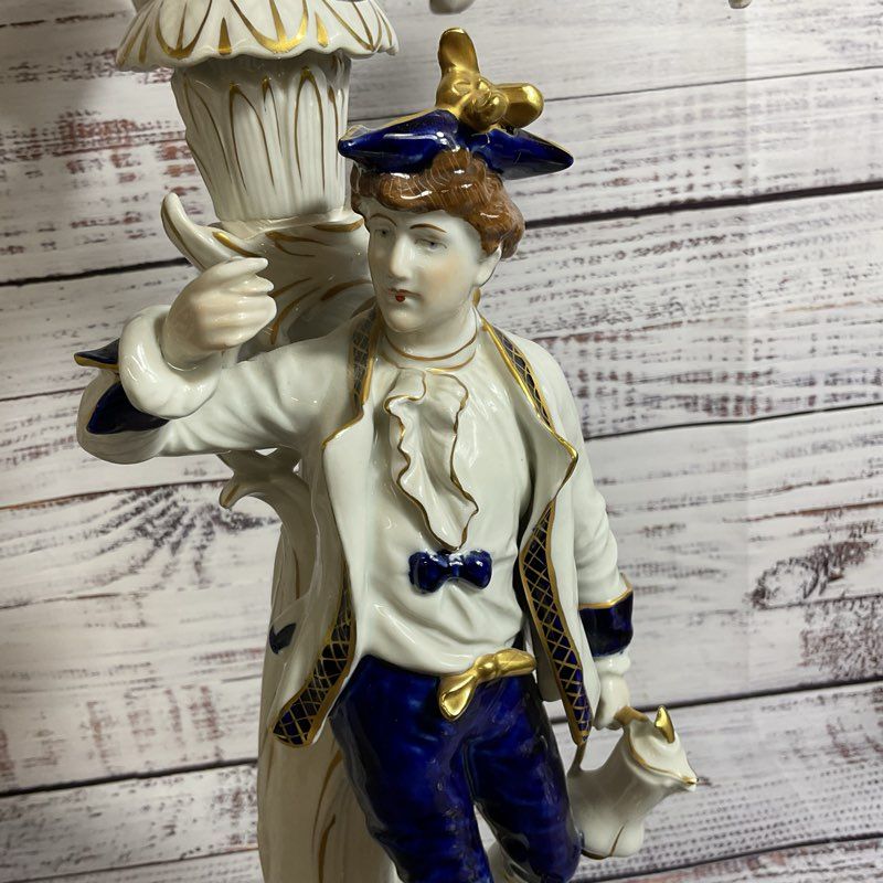 Pair ANTQ. 1817 ECHT KOBALT Blue/White Gold Gilt Porcelain Victorian Candelabras