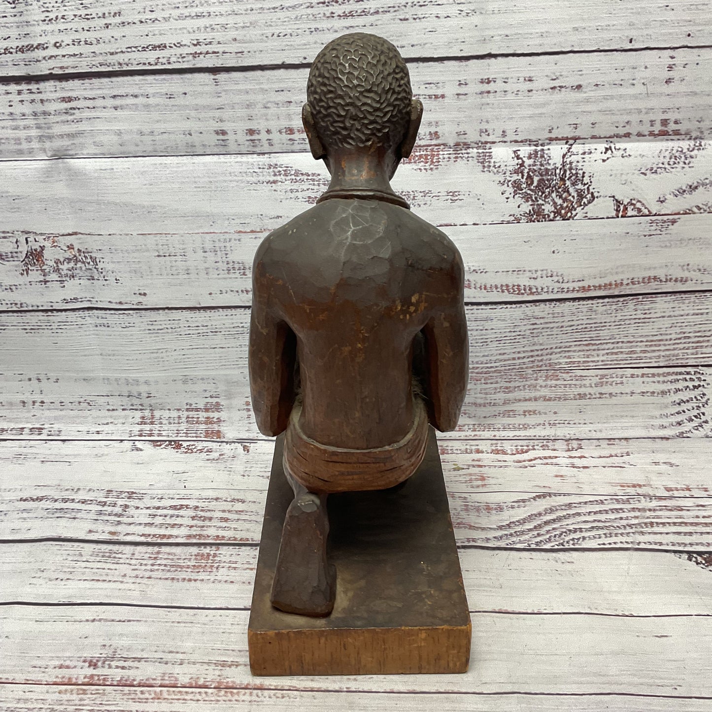 Wooden Carved African Kneeling Figurine 11" Sculpture