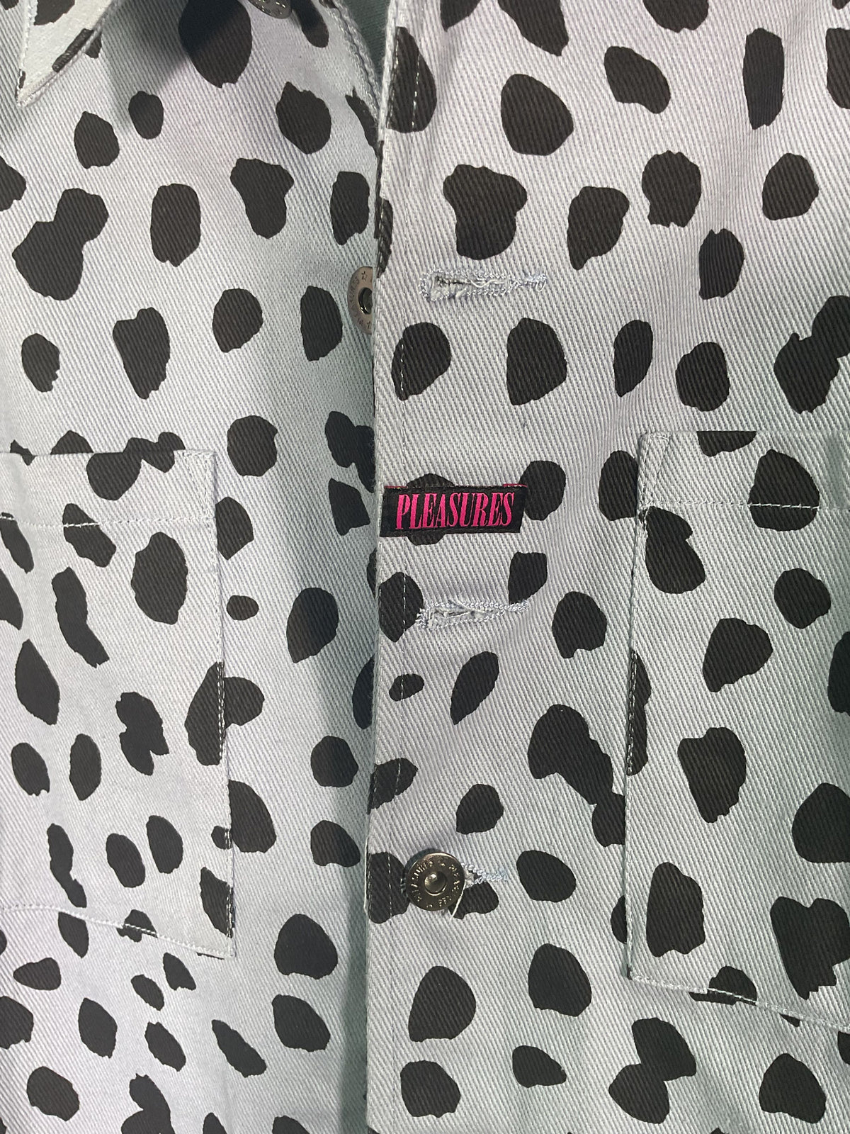 Pleasures Now Blue Black Spotted Denim Jacket - Size Large