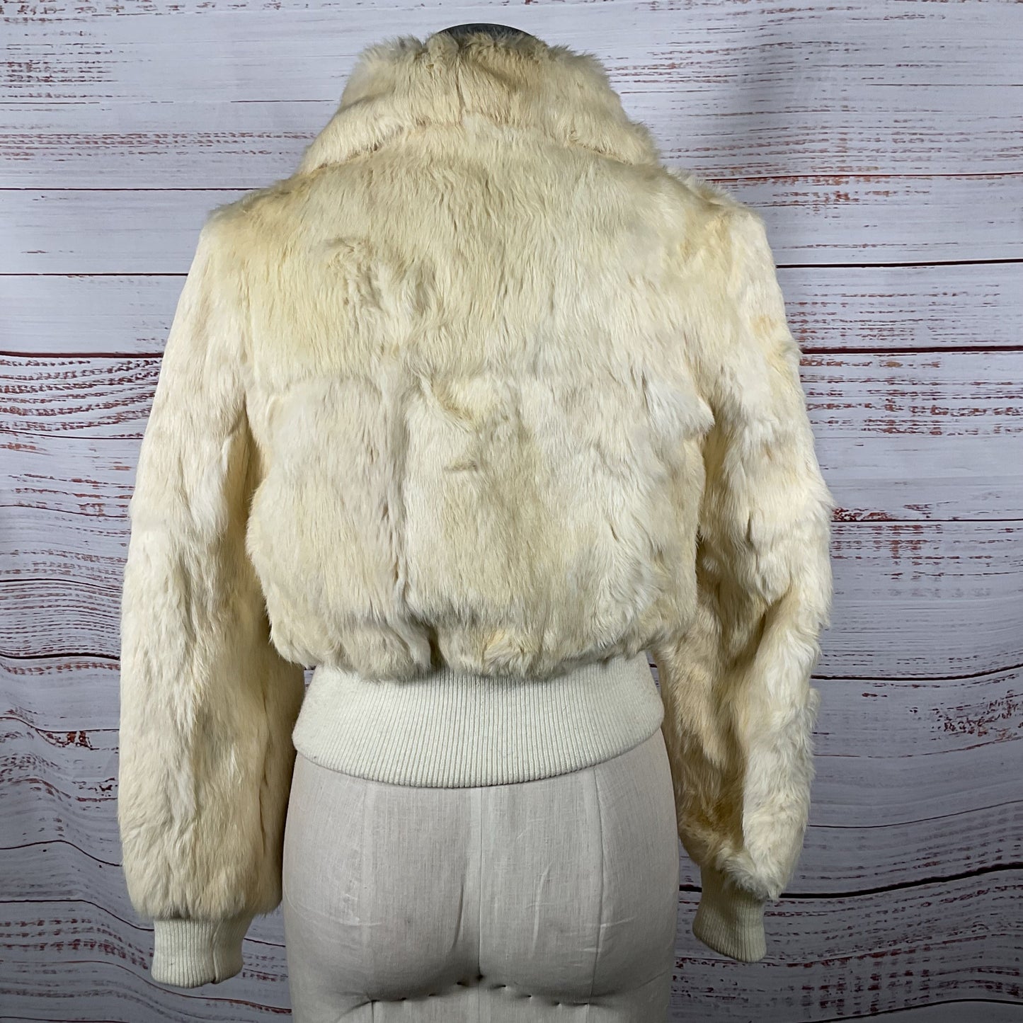 VTG. FINEST MONGOLIAN White Rabbit Fur Bomber Jacket- SZ L