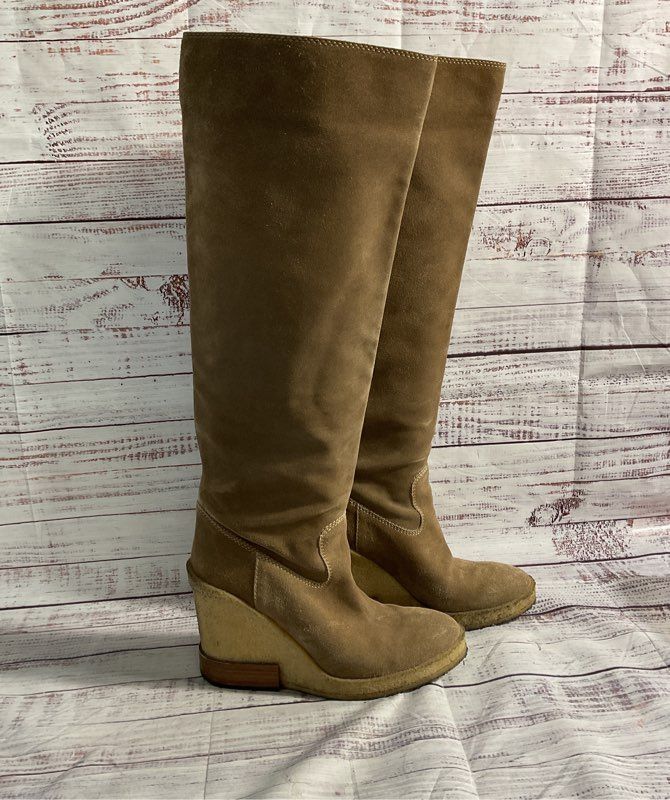 Size 8.5 US TODS Suede Leather Over Knee High Wedge Heels Tall Platform Boots