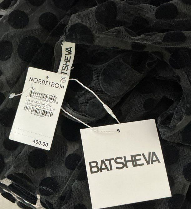 NWT Women's Batsheva Black Polka Dot Sheer Mini Prairie Dress Size 0 Retail $400