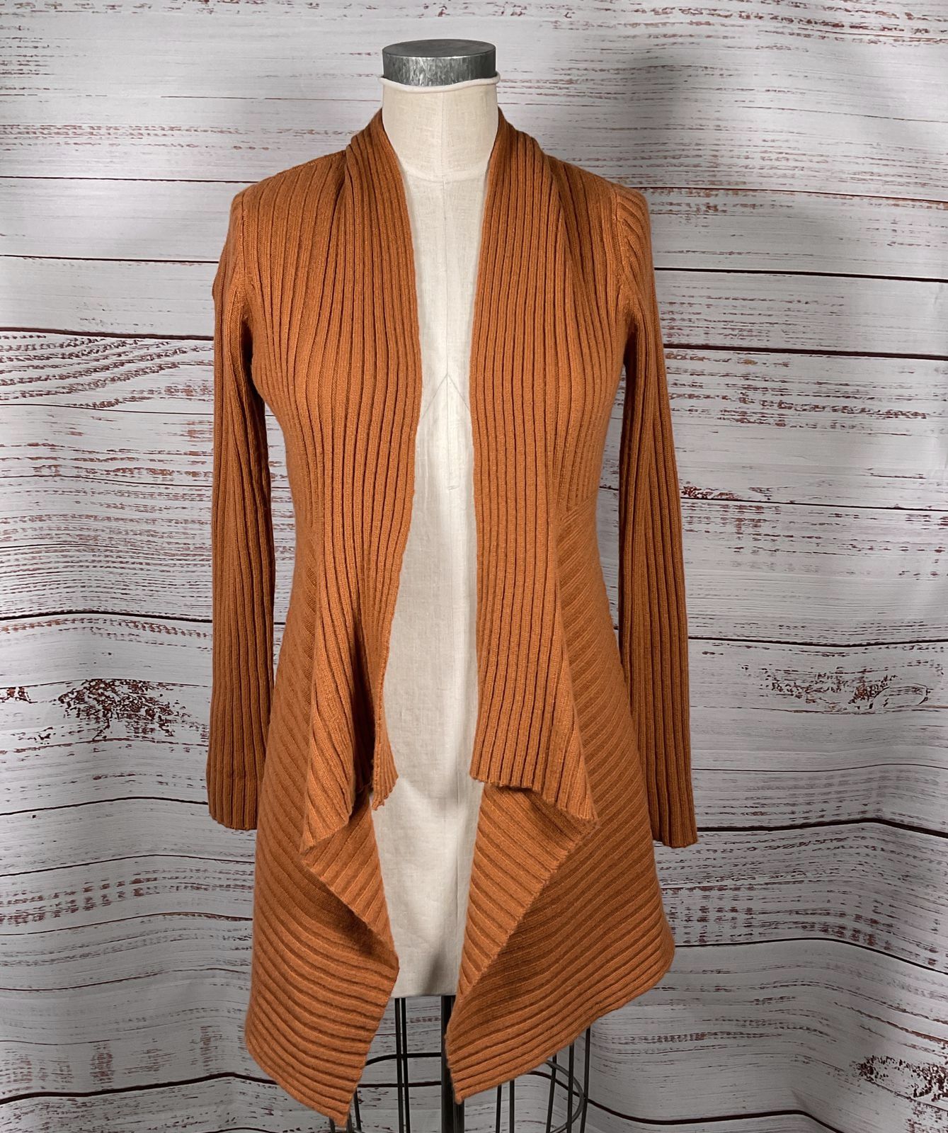 Autumn Cashmere Rib Drape Cardigan Sweater Burnt Orange S