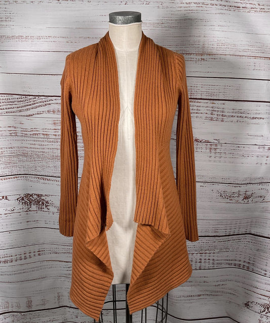 Autumn Cashmere Rib Drape Cardigan Sweater Burnt Orange S