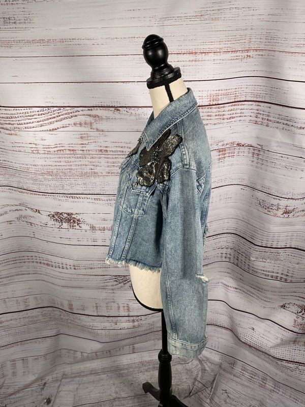 7 For All Mankind Women's Blue Cropped Denim Trucker Jacket Size XS