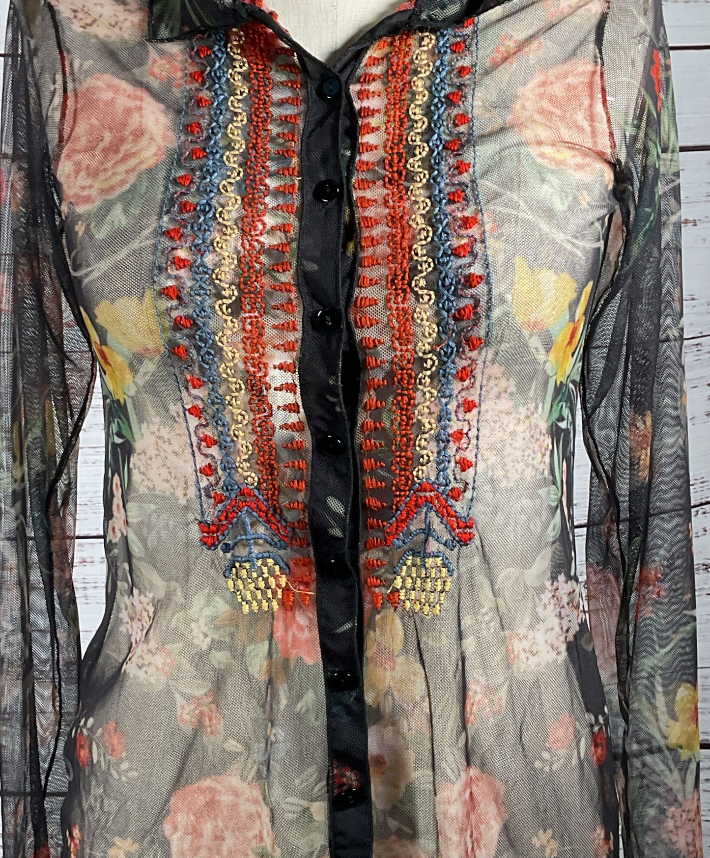 Biya By Johnny Was Sheer Floral Shirt Multicolor S