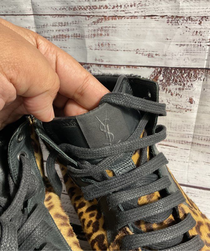 Yves Saint Laurent YSL Leopard Print Pony Hair Sneakers Women's Size 42 EU 11 US