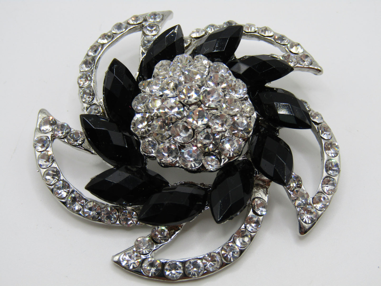 Floral Crystal Pave Rhodium Plated Brooch Pin