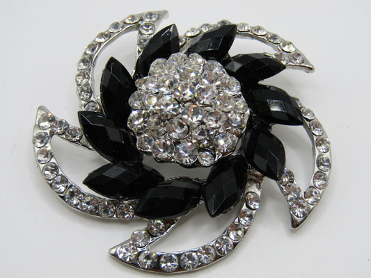 Floral Crystal Pave Rhodium Plated Brooch Pin