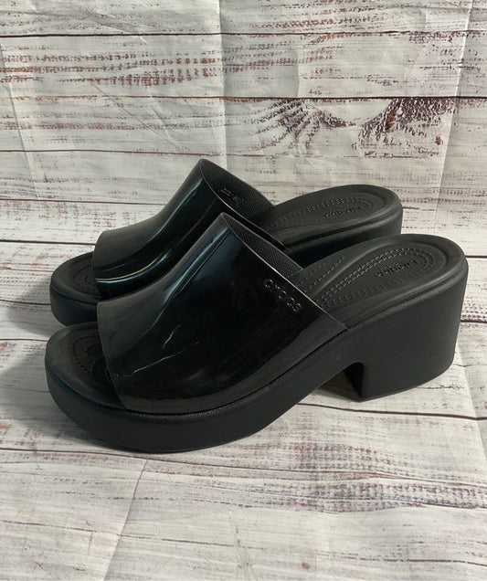 Crocs LiteRide Brooklyn Slide High Shine Black Chunky Heel Sandals Women's Sz 11