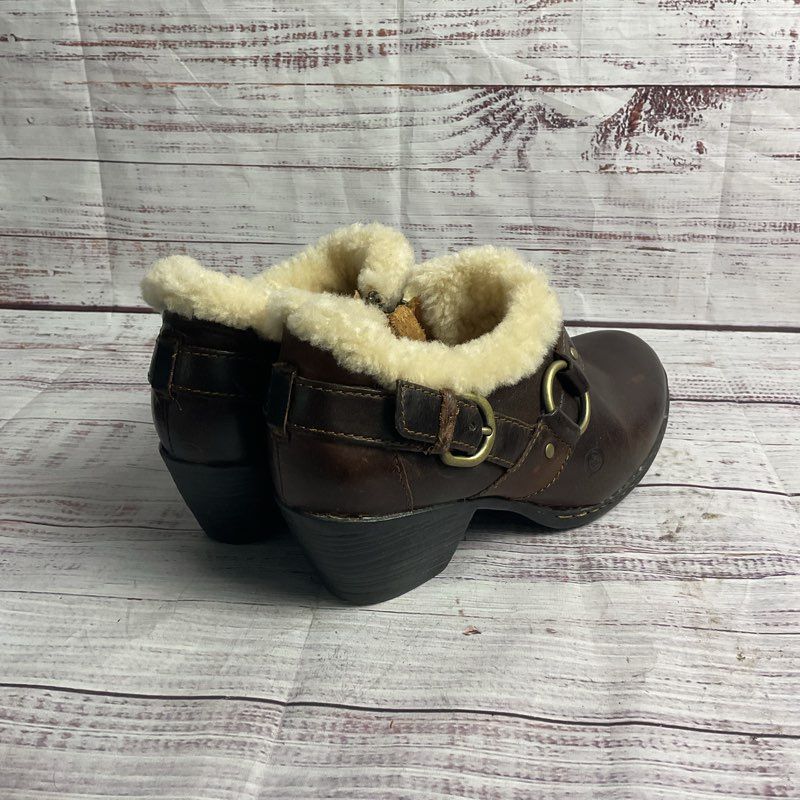Born Cita Brown Leather Shearling Lined Pump Ankle Boot Women's Size 7 US