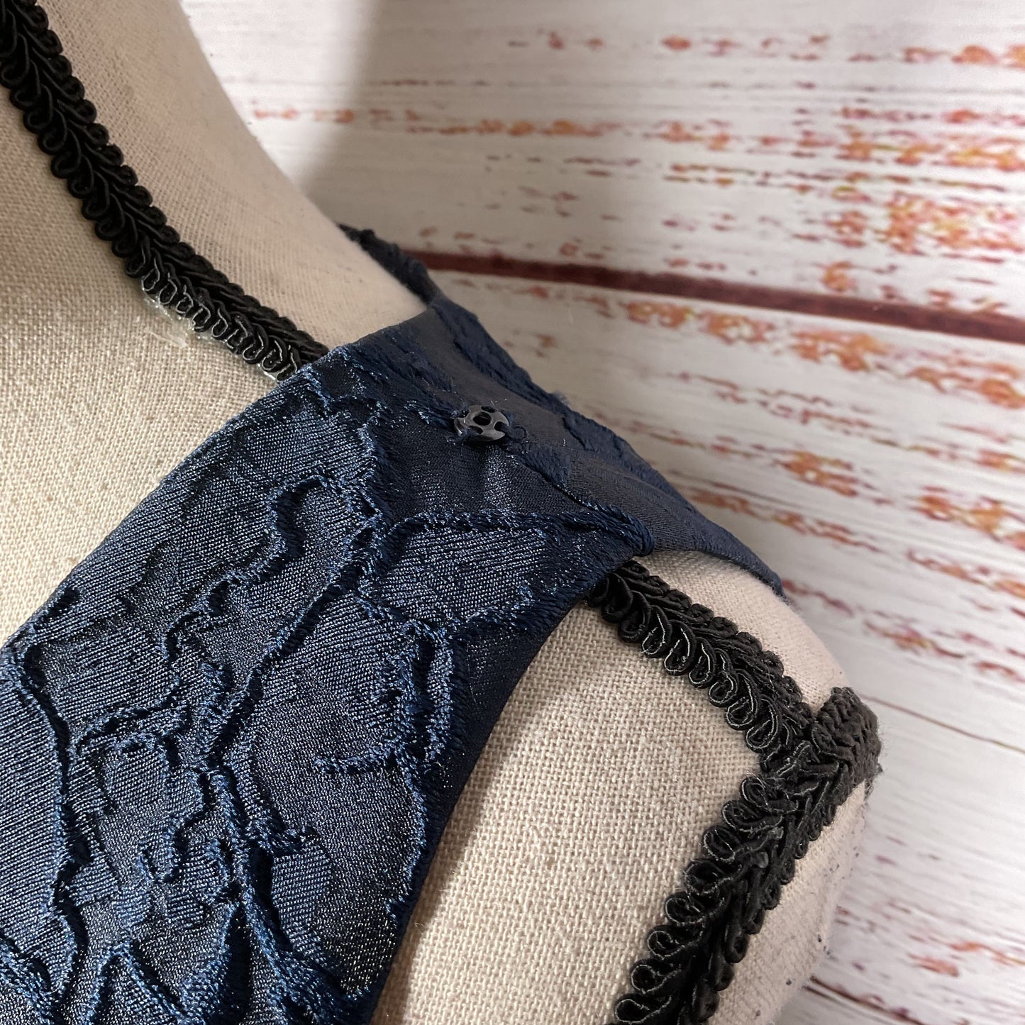 Rickie Freeman Teri Jon Navy Blue Jacquard Dress - Size 8