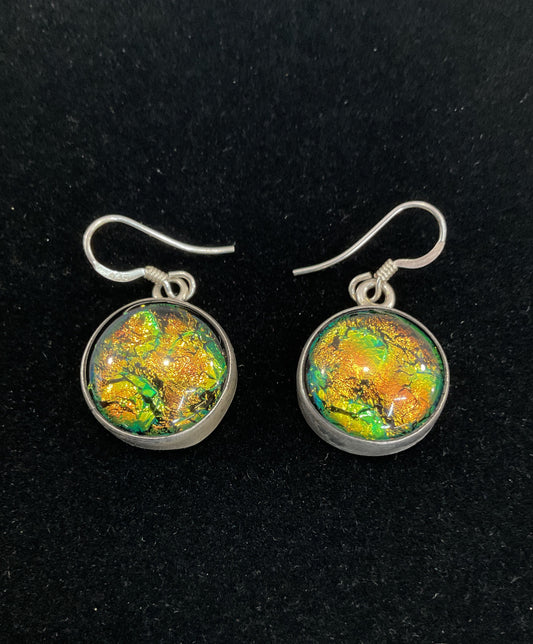 Handcrafted Sterling Silver Multi-Color Dichroic Glass Drop Dangle Earrings