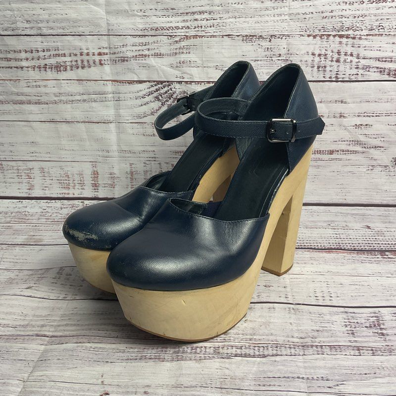 Chloe Sevigny for Opening Ceremony Navy Leather Platform Mary Jane Heel Size 9