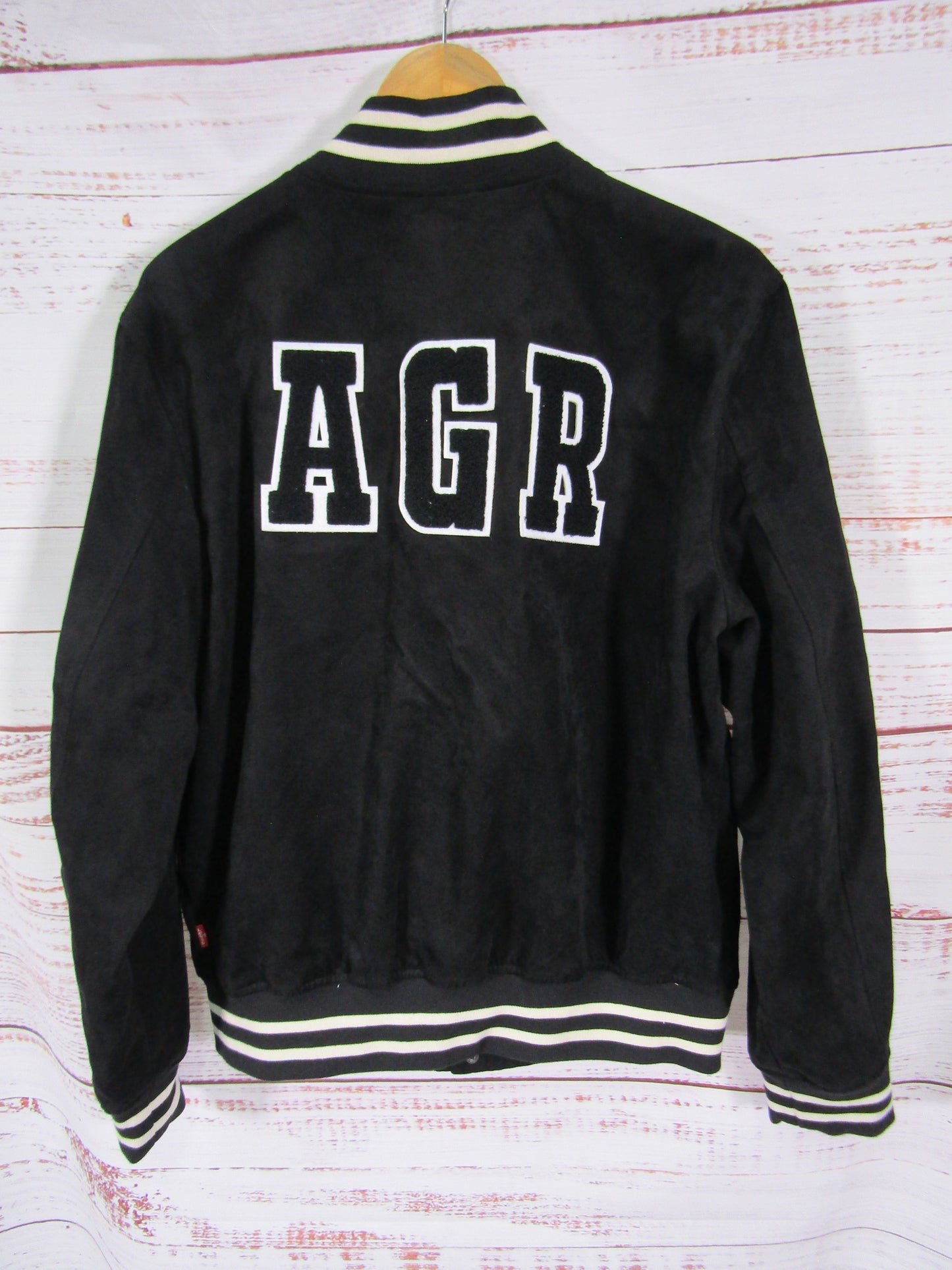 Levi's Men's Black Faux Suede Varsity Jacket Monogrammed AGR Size M