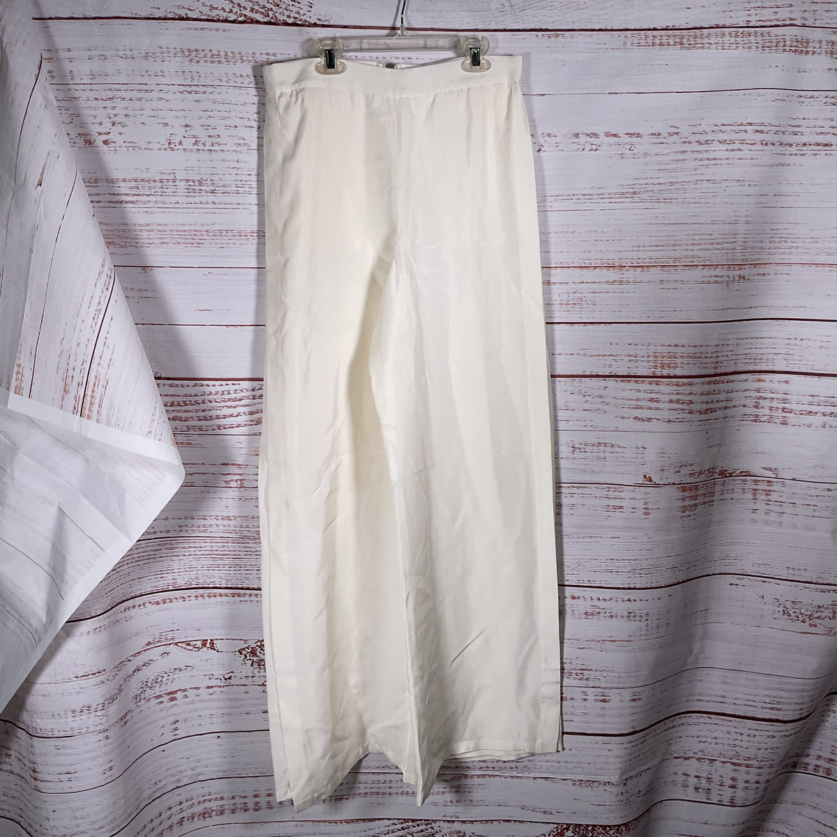 ROSETTA GETTY Elegant White Silk Blend Wide-Leg Pants with Open Side Slits- SZ 8