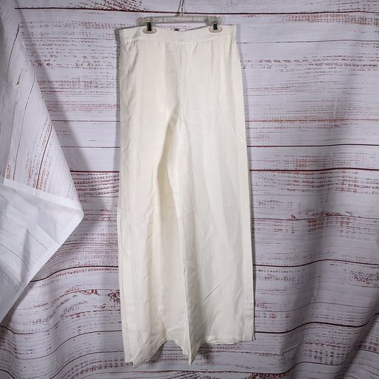 ROSETTA GETTY Elegant White Silk Blend Wide-Leg Pants with Open Side Slits- SZ 8