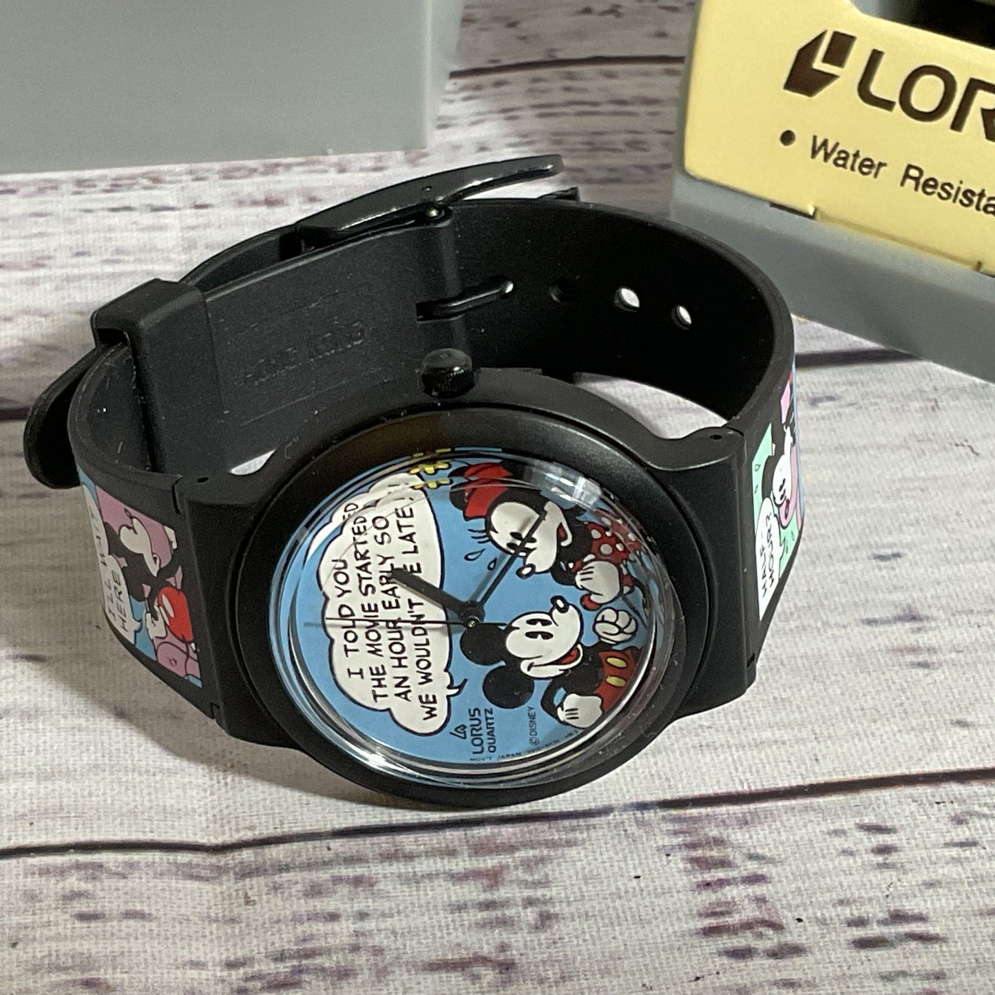 VTG. 1980's LORUS Mickey & Minnie Mouse Comic Cartoon Watch- NEEDS BATTERY