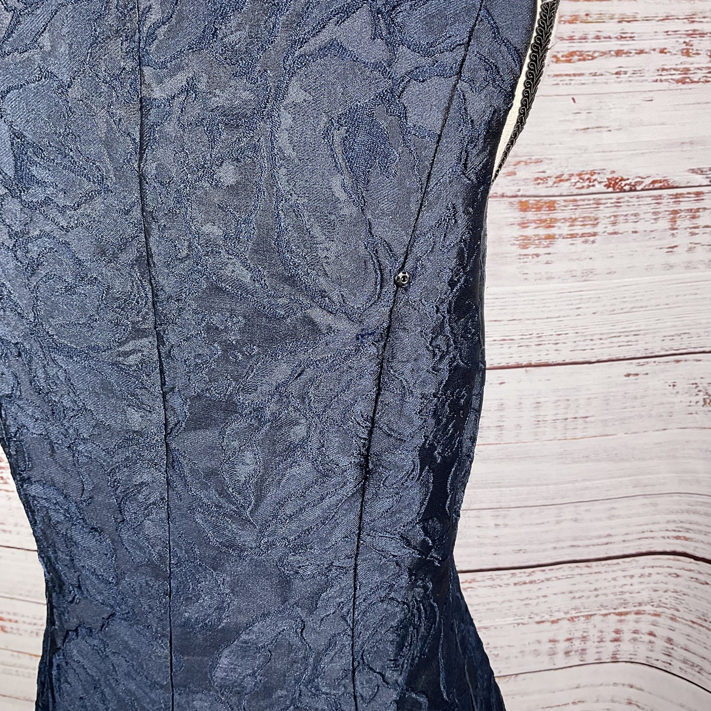 Rickie Freeman Teri Jon Navy Blue Jacquard Dress - Size 8