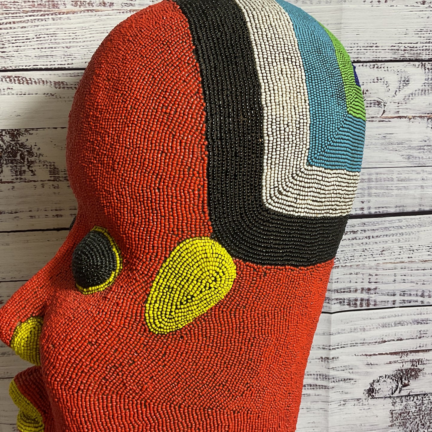 VTG. Large Cameroon African Art Bamiléké Beaded Terracotta Head- 19"
