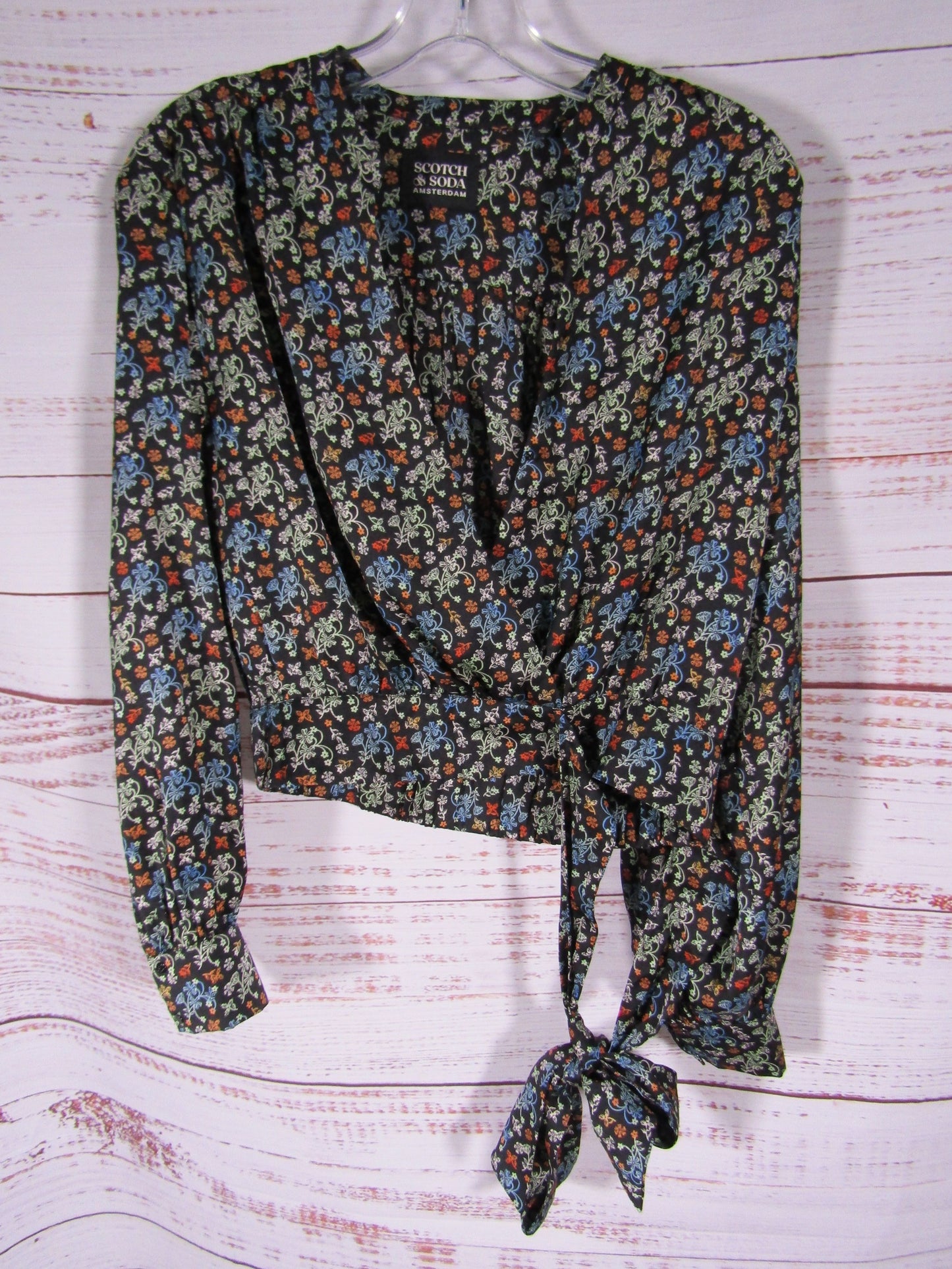 Scotch & Soda Women's Multi-Color Floral Tie-Waist Blouse Size S