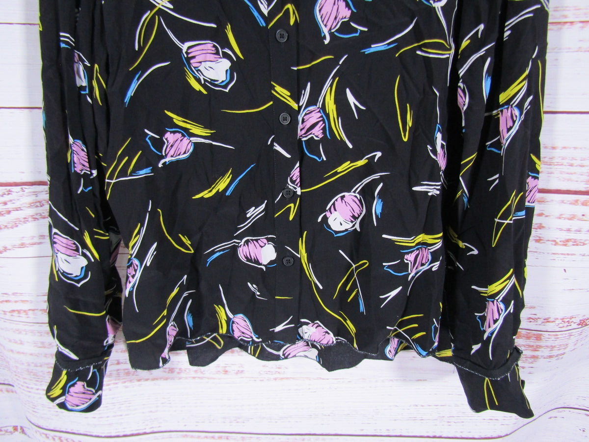 Bimba y Lola Women's Black Tulip Flower Blouse Size S