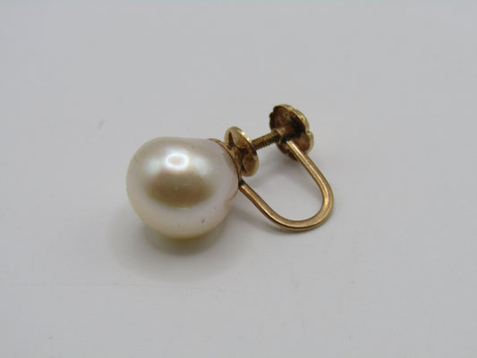 SINGLE 14k Yellow Gold 9mm Freshwater Baroque Pearl Stud Earring