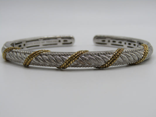 Judith Ripka Sterling Silver 2 Tone Rope Cuff Bracelet