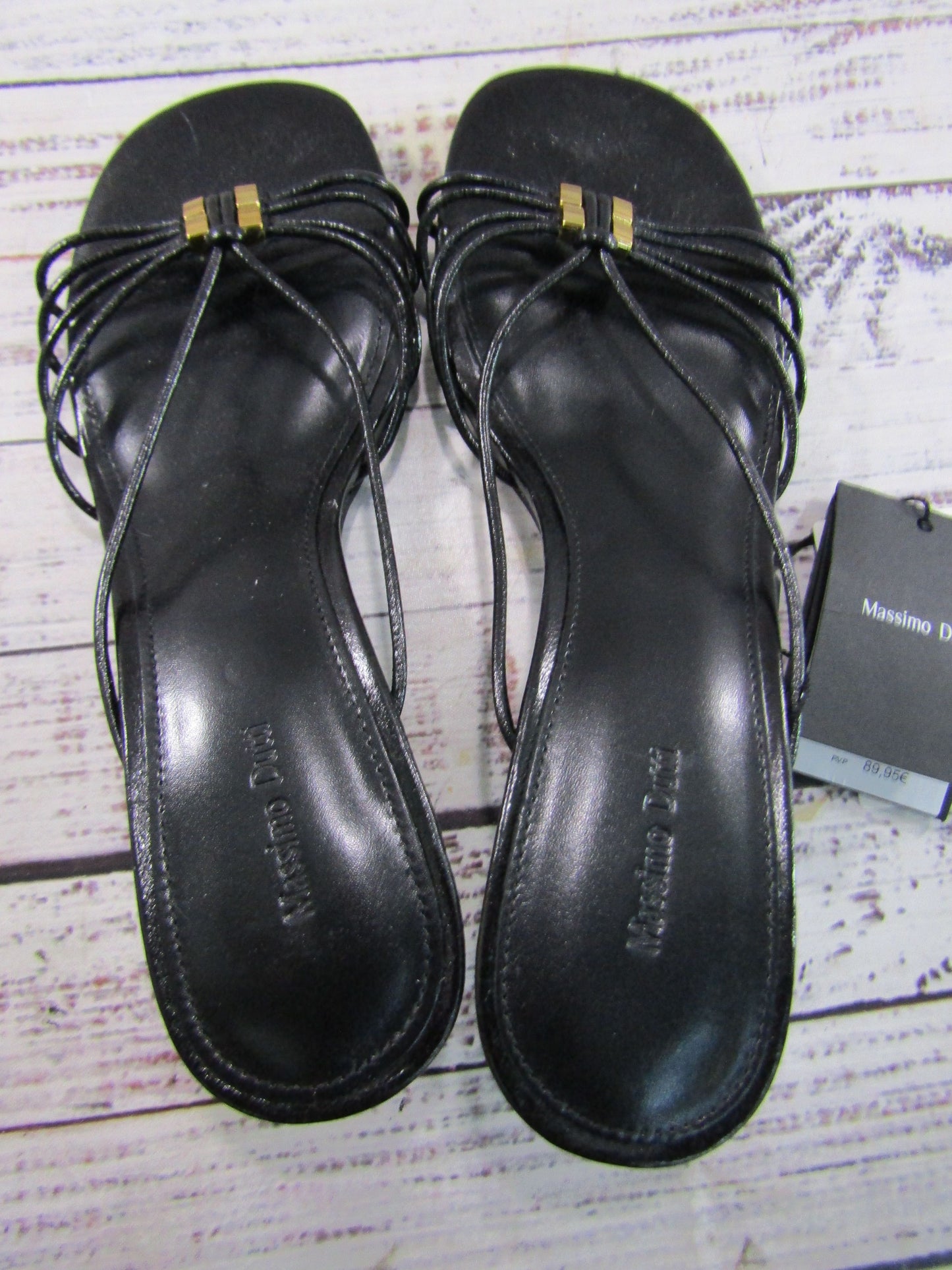Massimo Dutti Women's Black Leather Strappy Heeled Sandals Size 39