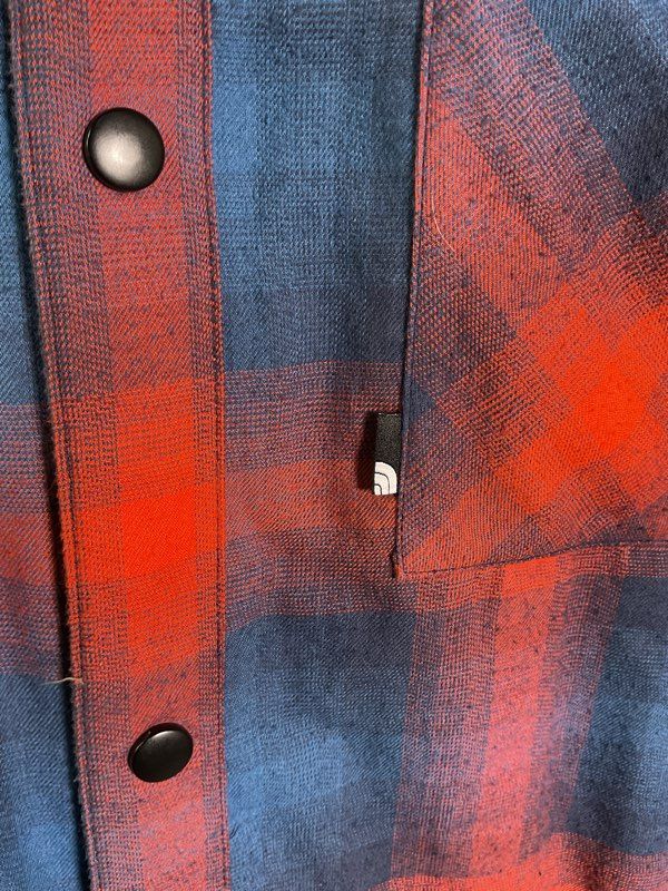 The North Face Jacket Men's 2XL Tan Blue Orange Plaid Quilted Shacket Reversible