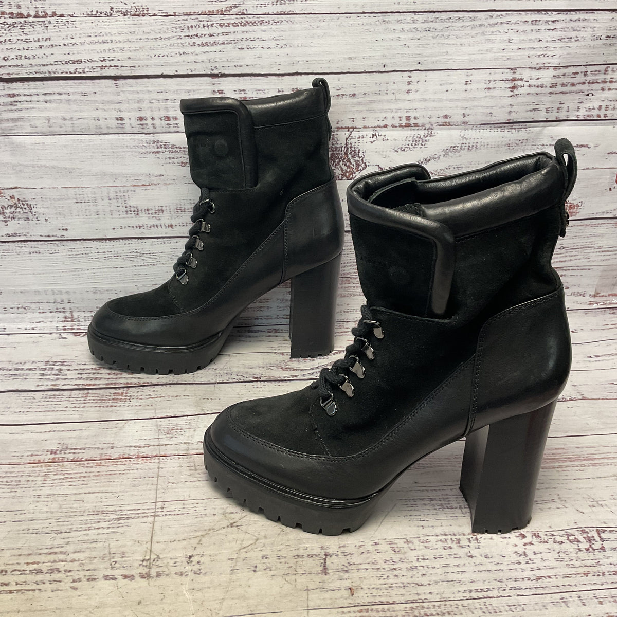 Veronica Beard Black Leather Suede Bootie Boot Heel Women Size 6