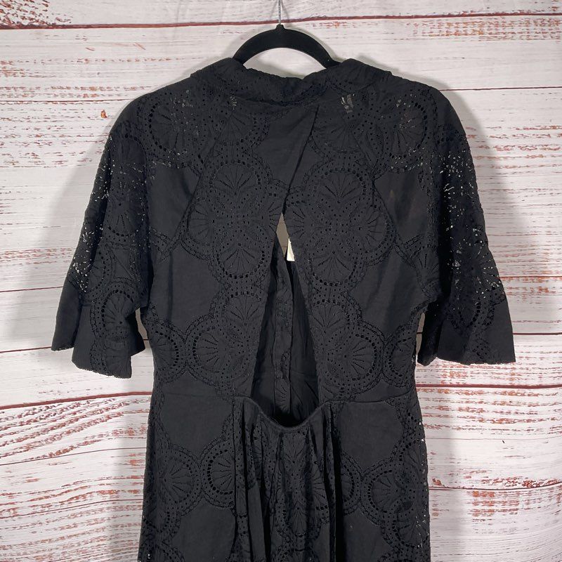 Maeve by Anthropologie Black Floral Knit S/S Cut-Out Back Shirt Dress - Size 16
