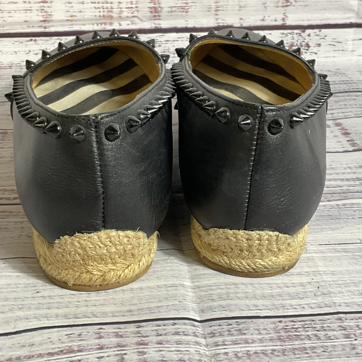 CHRISTIAN LOUBOUTIN Women's Black Leather Melides Spike Trim Espadrilles- SZ 38