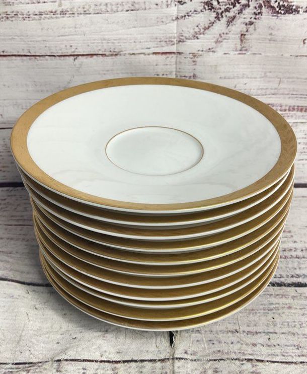 Sango Vintage Royalty Set of 11 Gold Rim Porcelain Saucers White