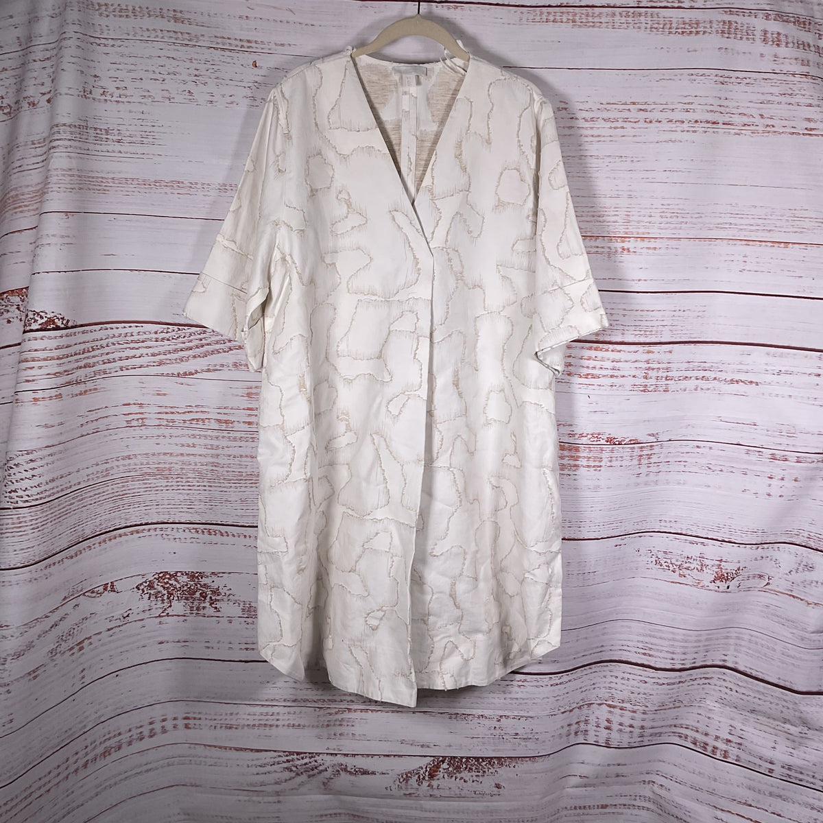 COS White Jacquard Short Sleeve V-Neck Dress - Size 14