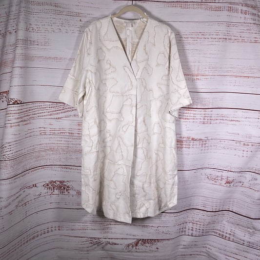 COS White Jacquard Short Sleeve V-Neck Dress - Size 14