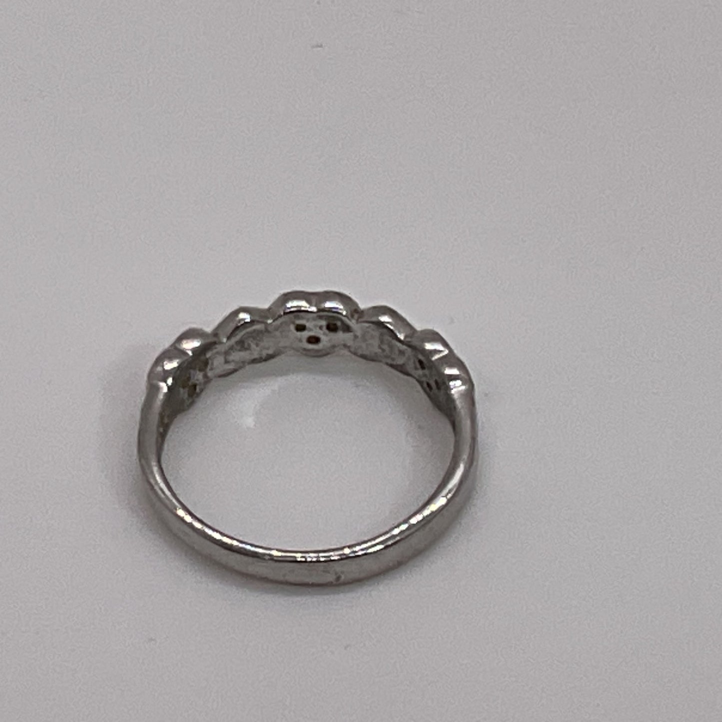ATI Sterling Silver & Rhinestone Heart SZ 6 Ring- 2.12g