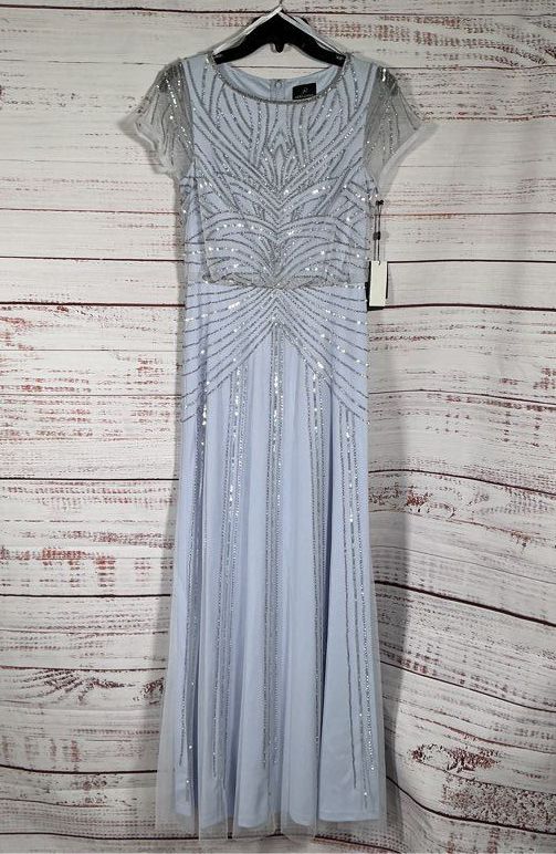 NWT Women's Adrianna Papell Beaded Long Dress In Light Blue Size 2 Retail $229