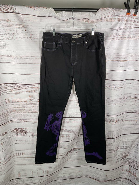 By Slik Skull Prayer Black Denim Jeans Black & Purple Goth Street Wear Size 34