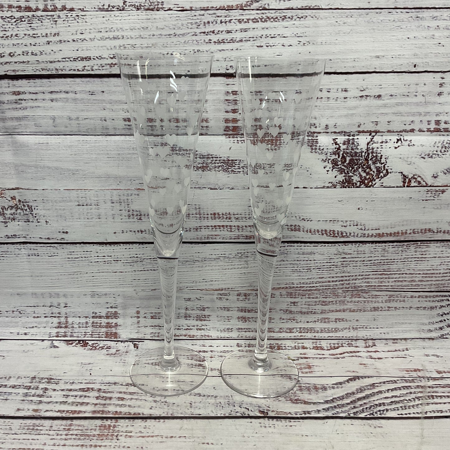Marquis By Waterford Love Hearts Etched Glass Champagne Flutes Pair Of 2