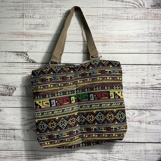 Kultura Knit Native Pattern Boho Zipper Tote Bag Purse