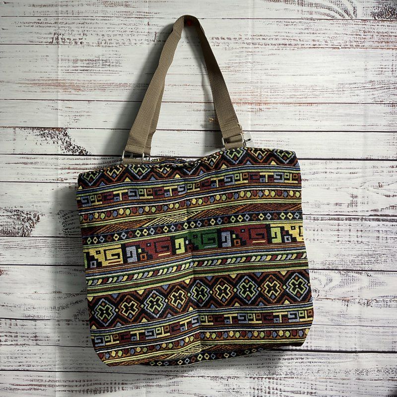 Kultura Knit Native Pattern Boho Zipper Tote Bag Purse