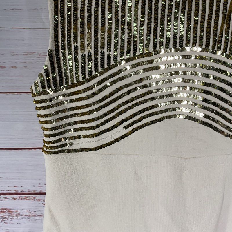 St. John Ivory Rayon & Gold Sequin Sleeveless Mini Dress - Size 10