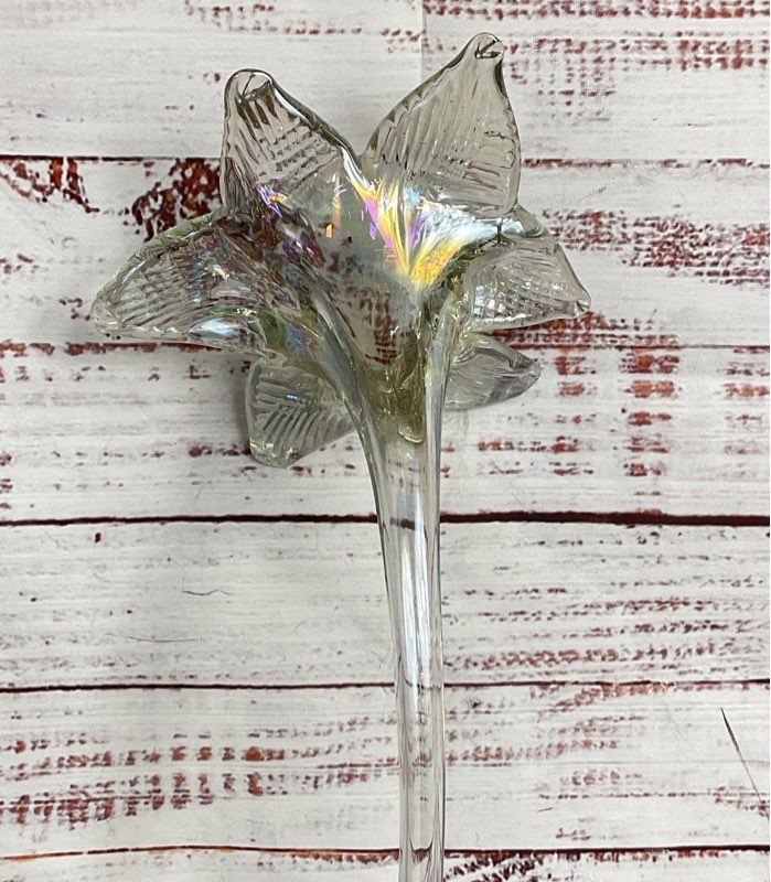 Modern Handblown Iridescent 15.5" Glass Lily Flower Clear