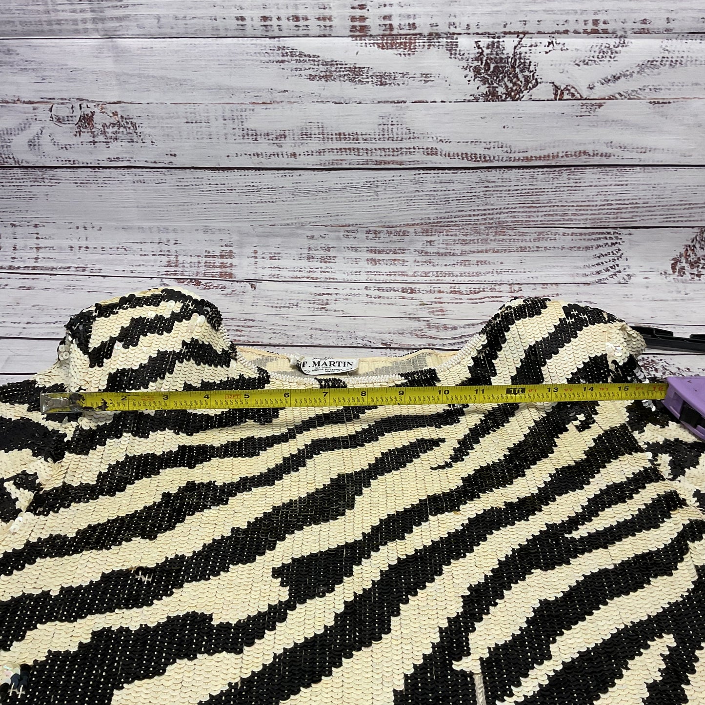 St. Martin Zebra Pattern White Black Sequin Long Sleeve Blouse - Size See Photos