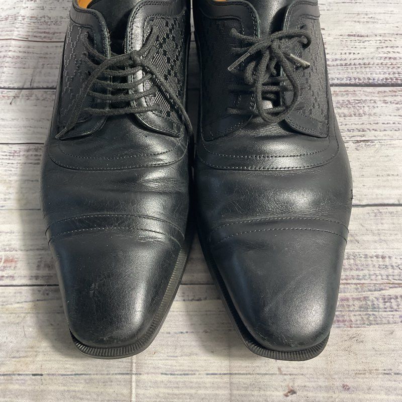 Gucci Diamante Black Leather Oxford Dress Shoe Men 7
