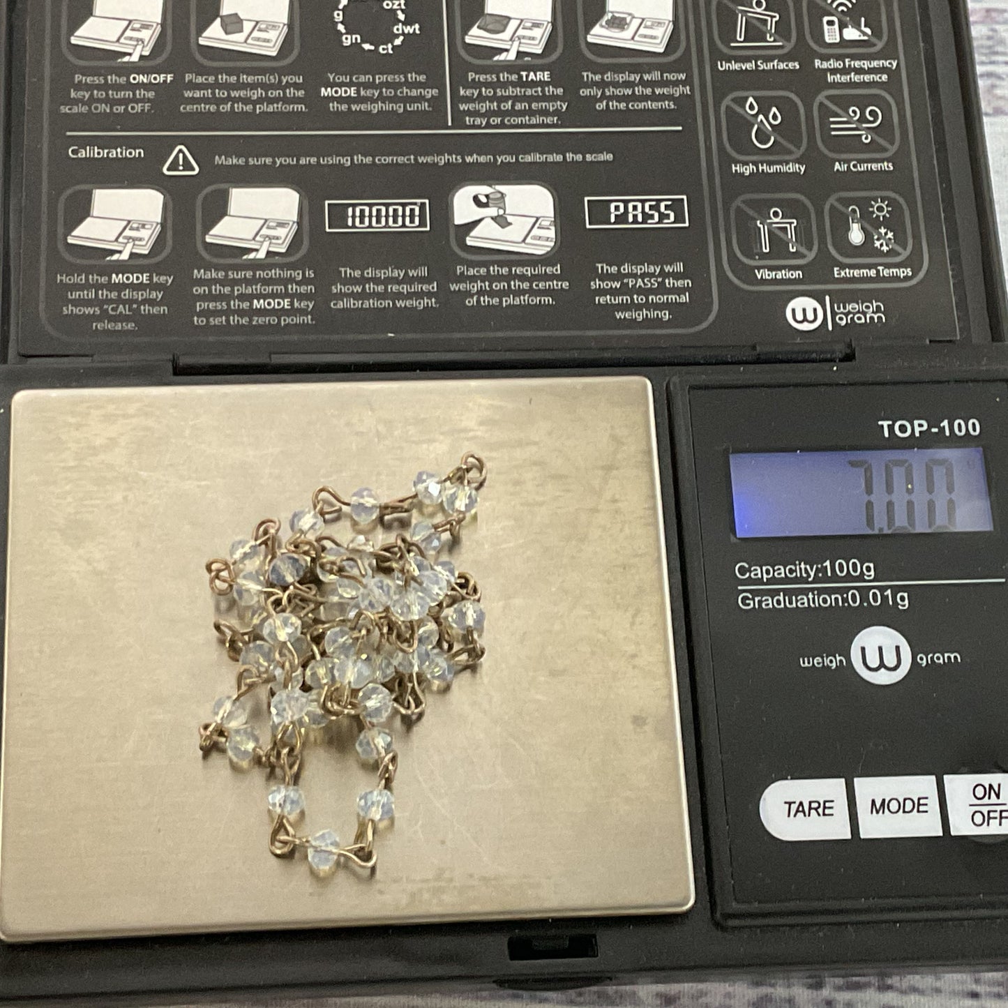 Sterling Silver Rhinestone Beaded 17" Necklace- 7g