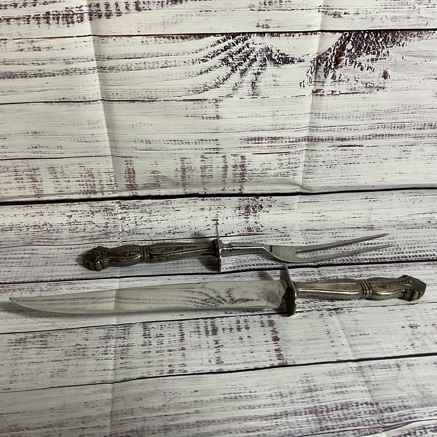 VTG./ANTIQUE AMSTON SILVER CO. Sterling Carving Fork & Knife Set