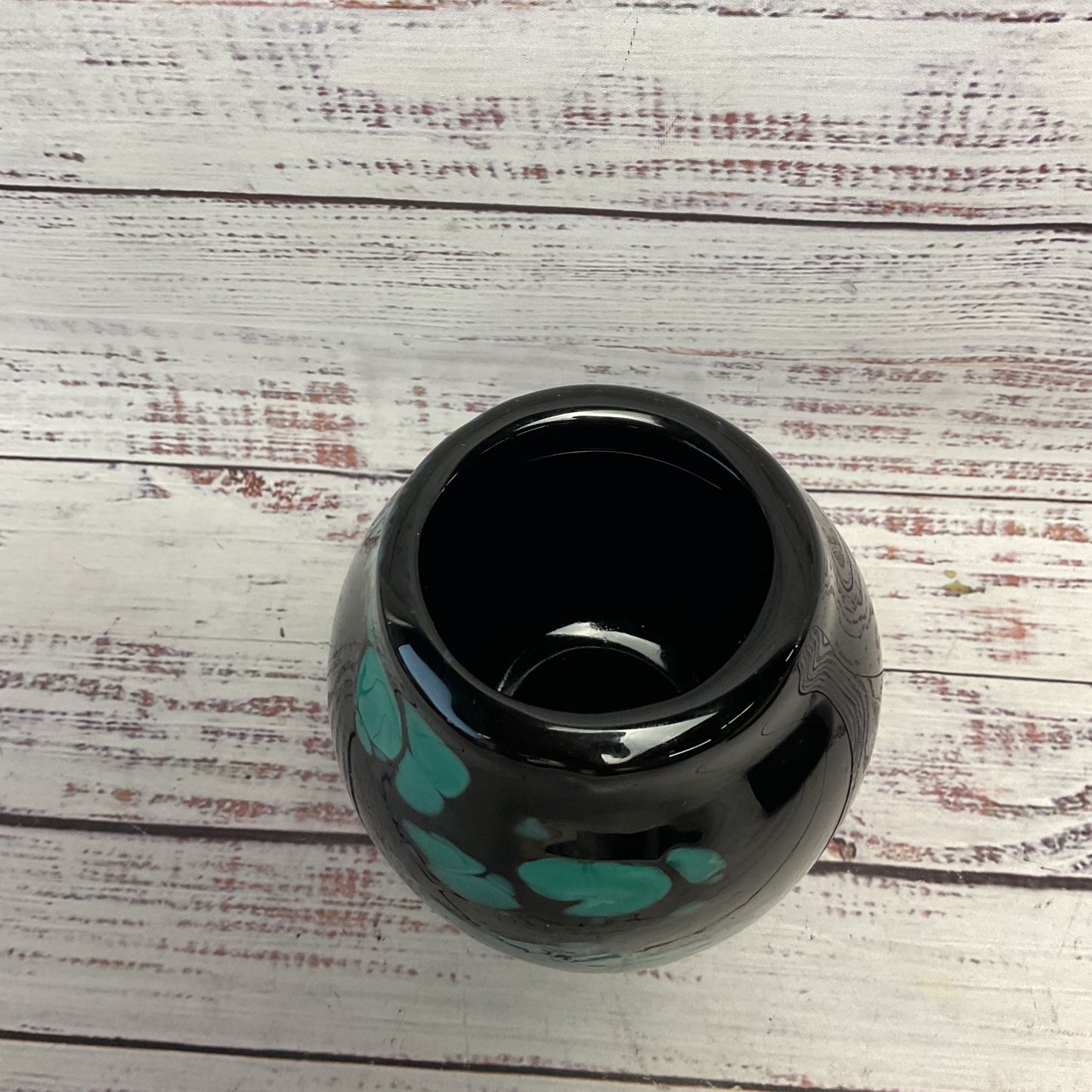 Black Teal Blue Dots 5.5" Round Short Vase